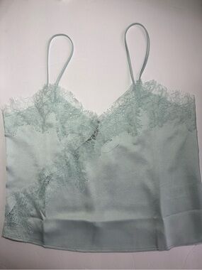 Brit the Label Satin Lace Trim Cami Top Light Blue - Size L - NWT - Y2K Coquette